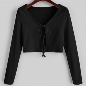 Ribbed Tie Front Cropped Tee